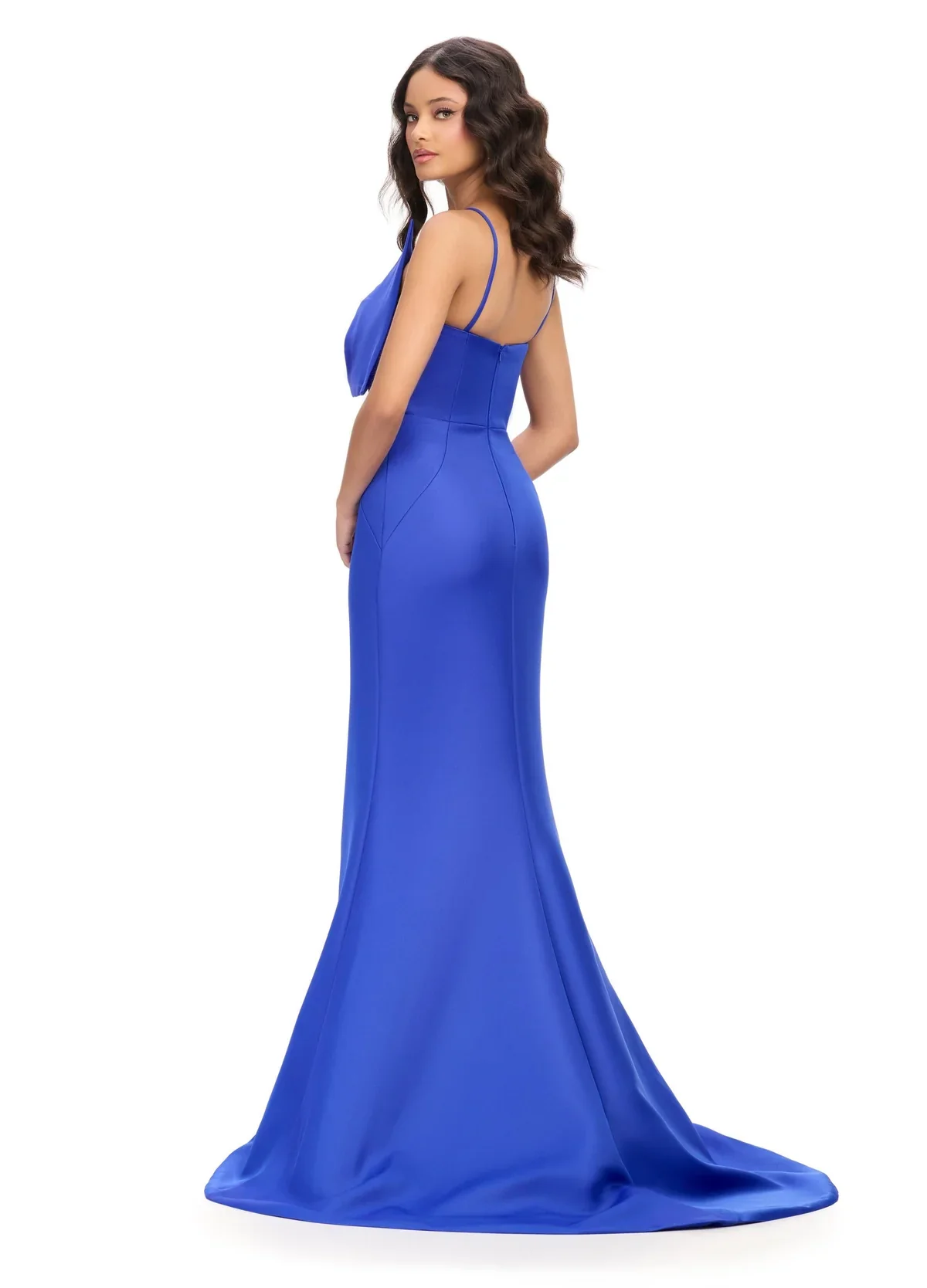 Ashley Lauren 11702 Evening Gown Bow bodice satin spaghetti straps mermaid dress - Image 8