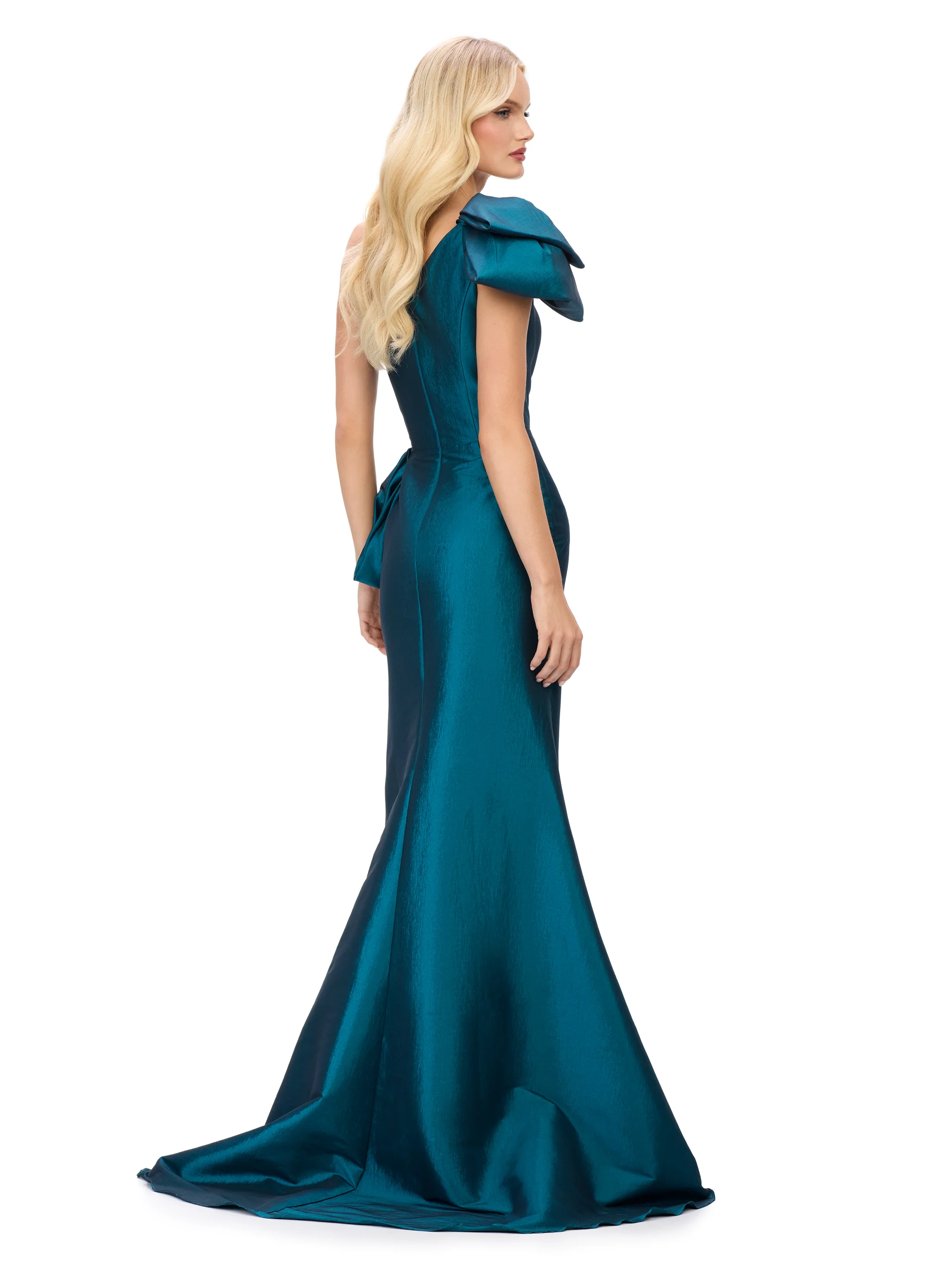 Ashley Lauren 11722 One Shoulder Evening Gown Taffeta Fit and Flare Ruching - Image 2