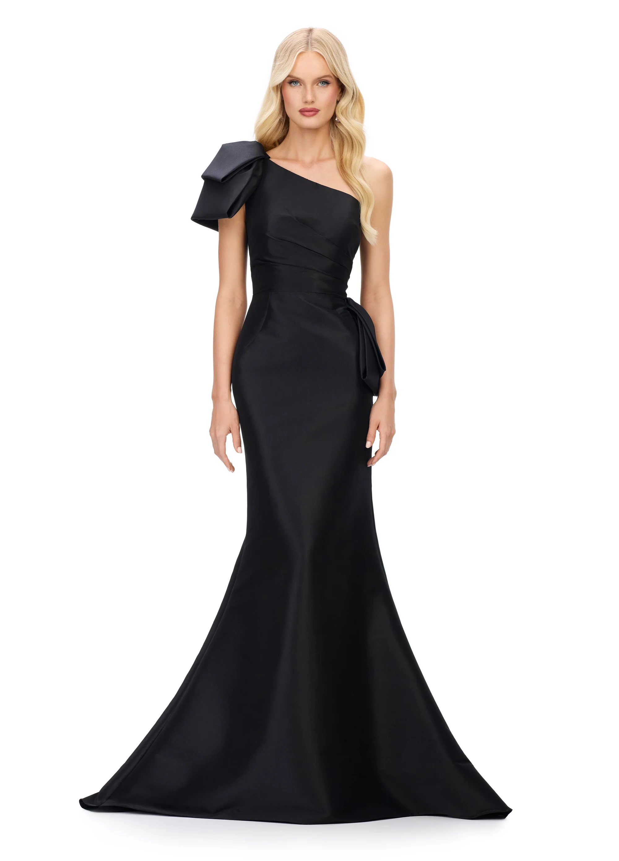 Ashley Lauren 11722 One Shoulder Evening Gown Taffeta Fit and Flare Ruching - Image 3