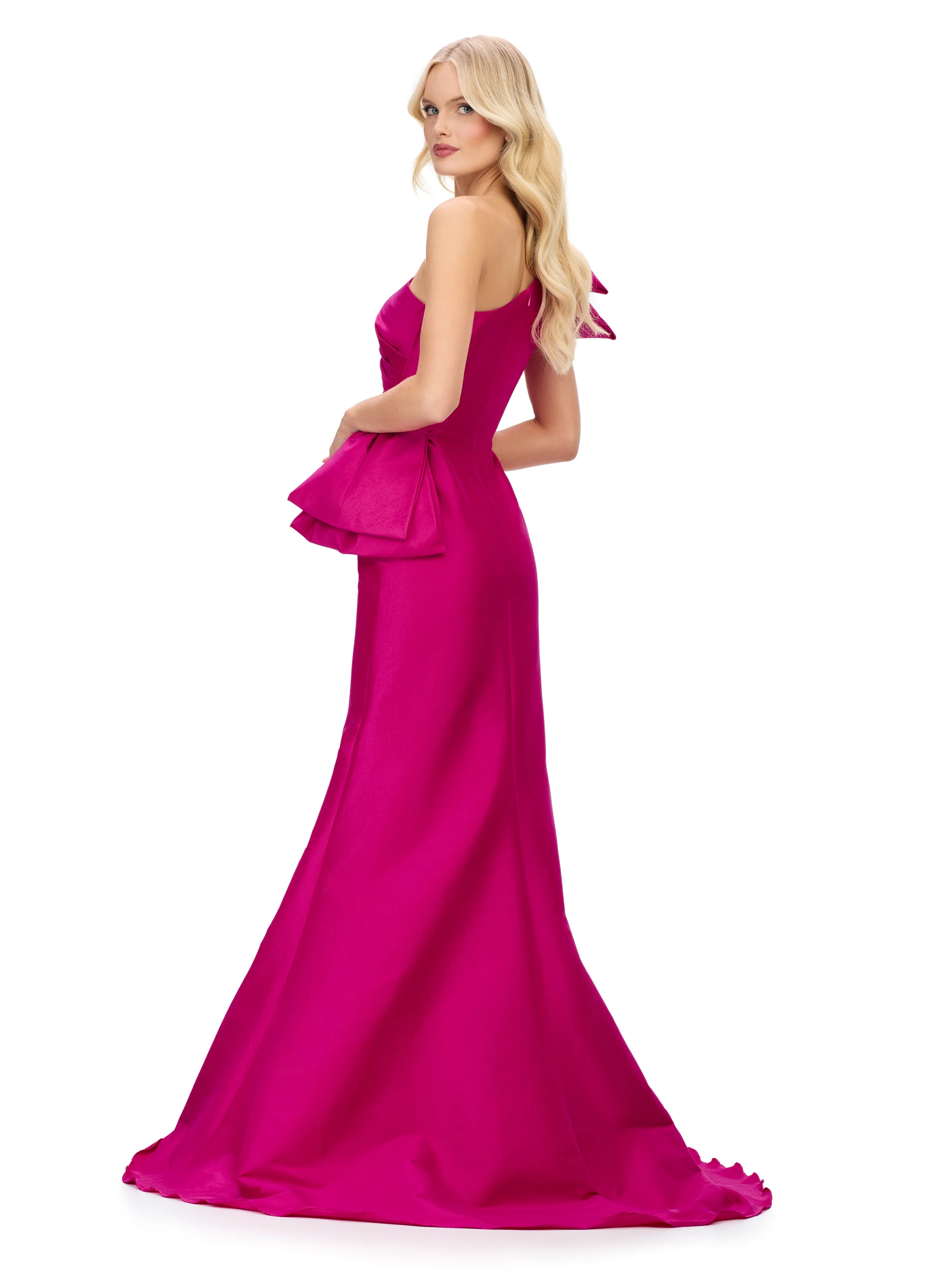 Ashley Lauren 11722 One Shoulder Evening Gown Taffeta Fit and Flare Ruching - Image 5