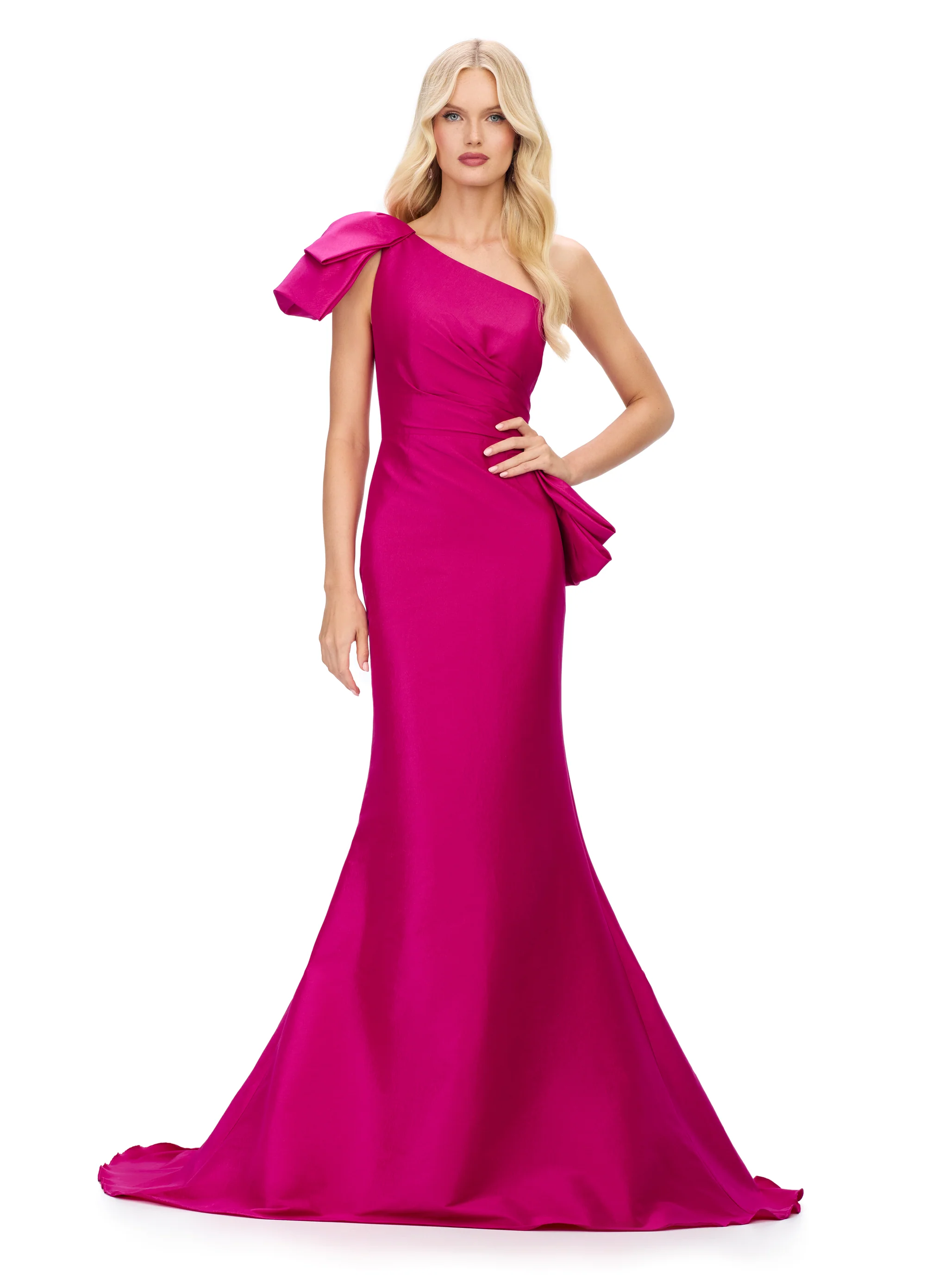 Ashley Lauren 11722 One Shoulder Evening Gown Taffeta Fit and Flare Ruching - Image 6