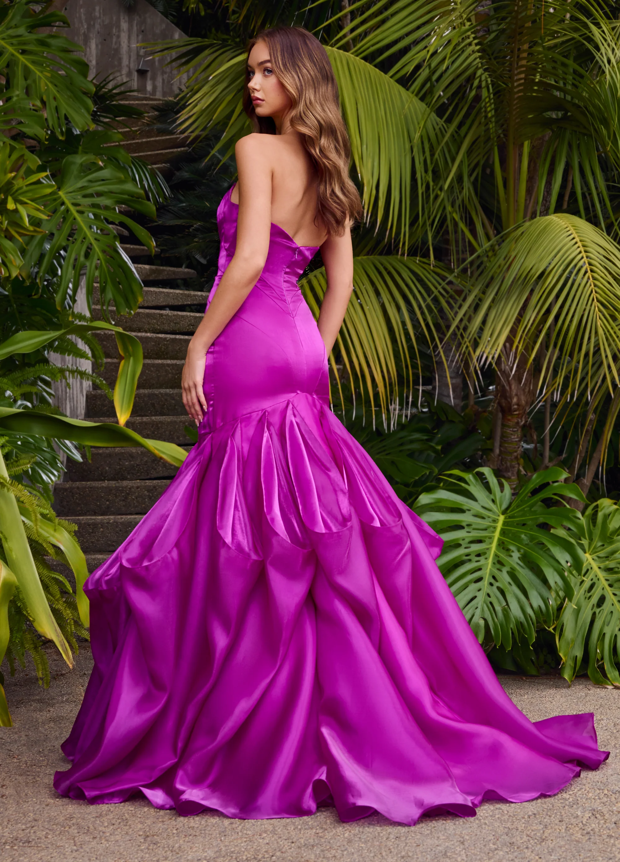 Ashley Lauren 11733 Shiny Organza Evening Gown Fit and Flare Ruffle Skirt Strapless Sweetheart Neckline - Image 2