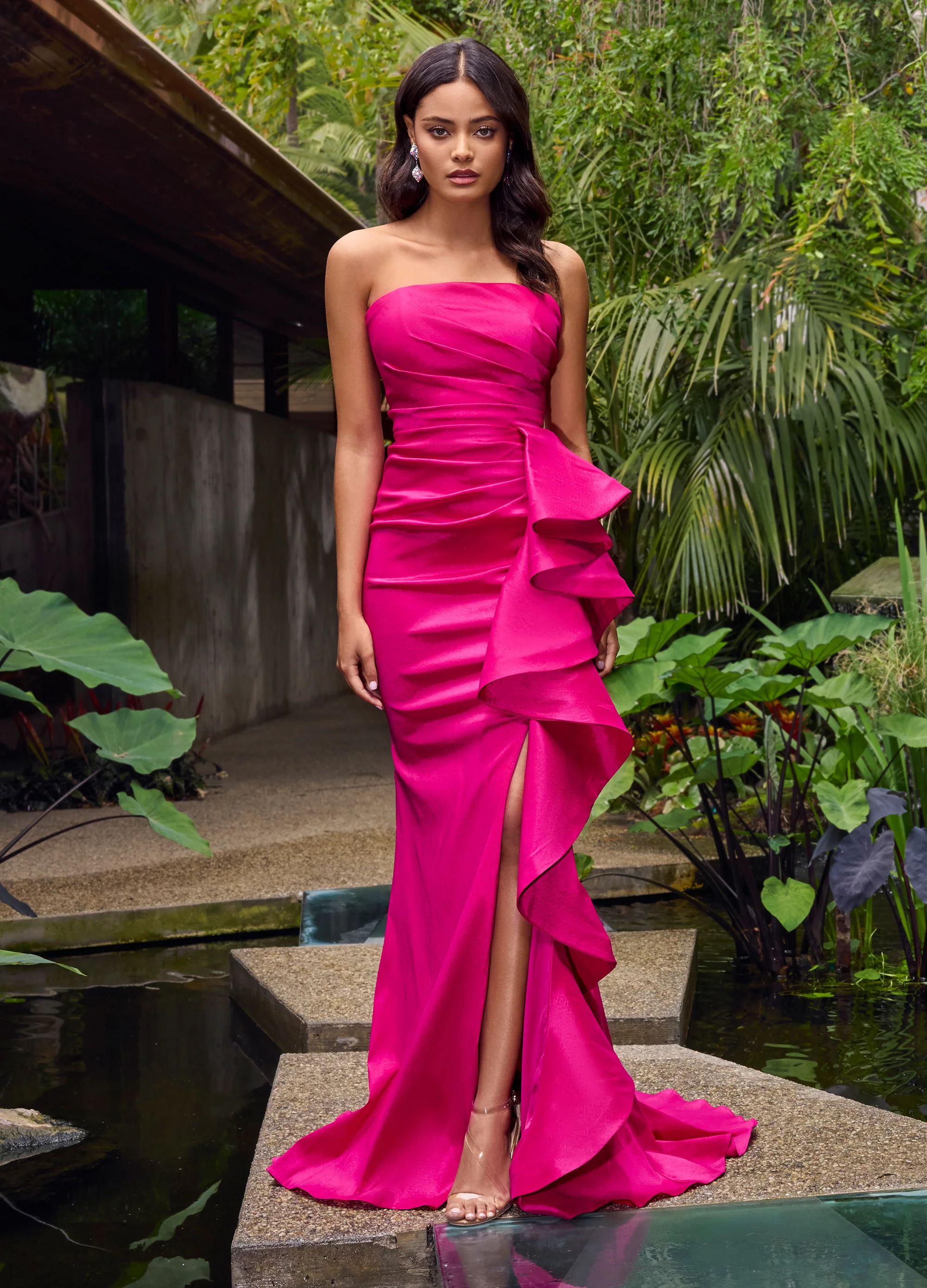ASHLEYlauren 11751 Strapless Taffeta Gown with Ruffle - Image 2