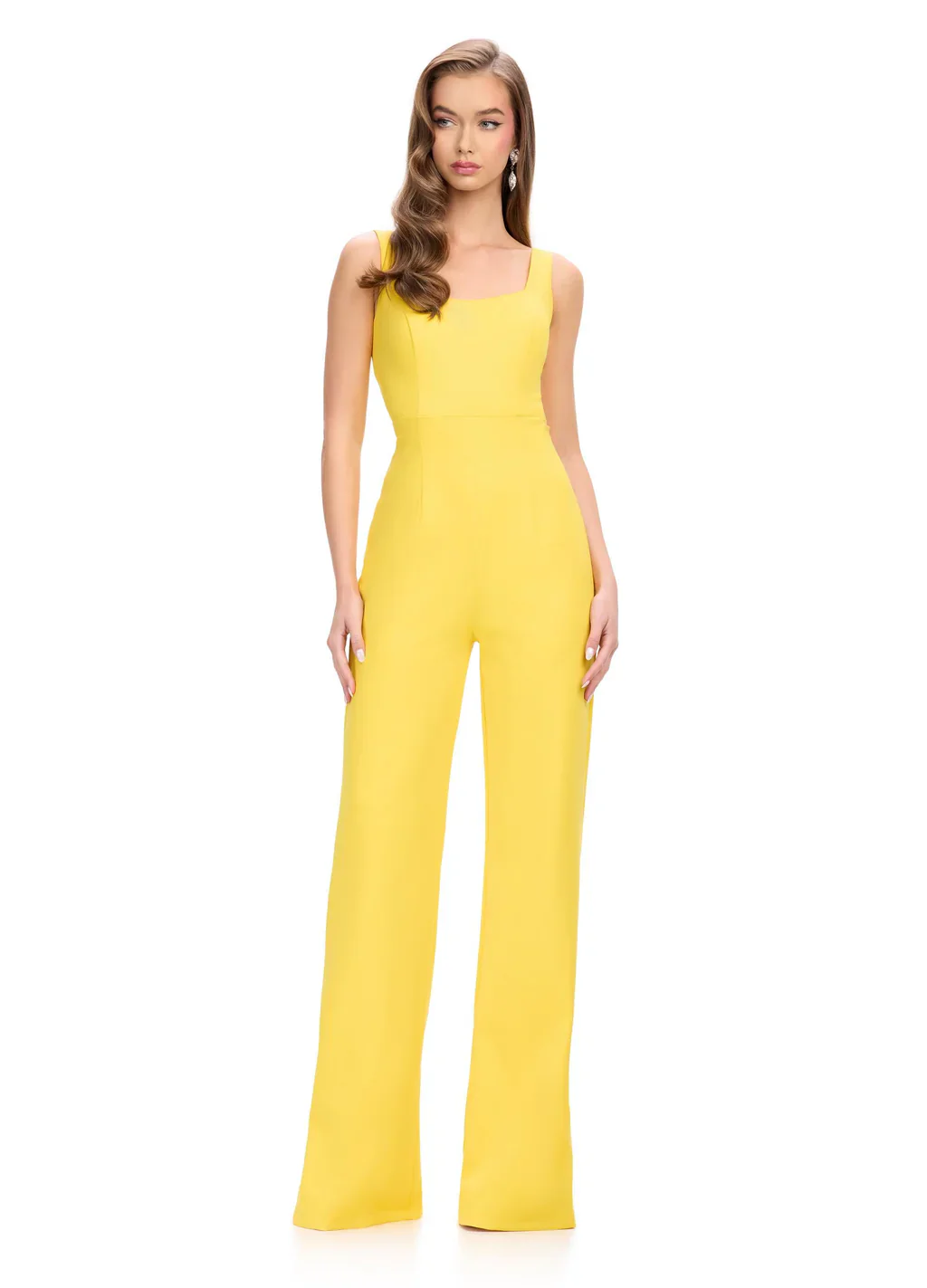 Ashley Lauren 11760 Scuba Jumpsuit with Jacket Ruffle Sleeves Wide Pants Legs - Image 2