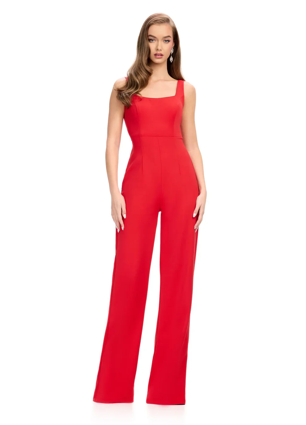 Ashley Lauren 11760 Scuba Jumpsuit with Jacket Ruffle Sleeves Wide Pants Legs - Image 3