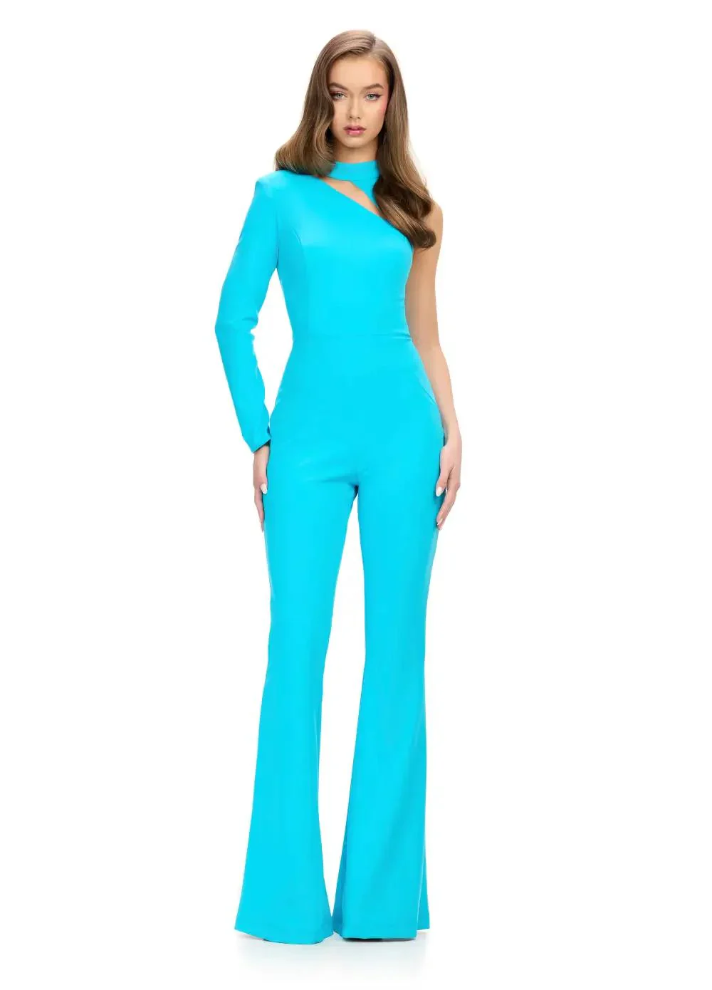 Ashley Lauren 11764 One Sleeve High Neckline Scuba Jumpsuit Cutout Neckline - Image 2
