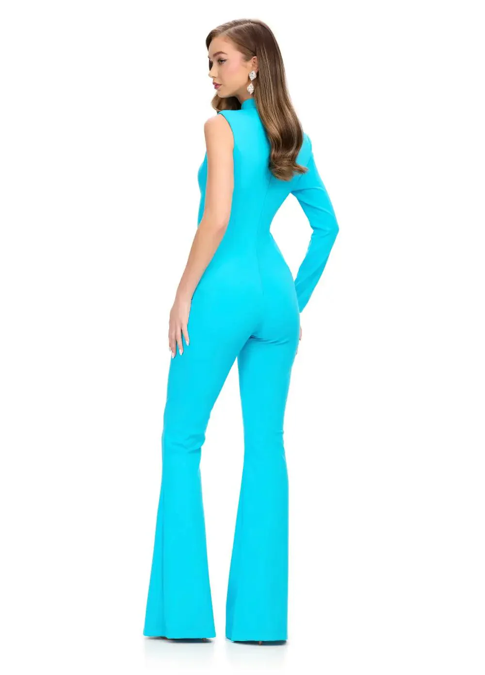 Ashley Lauren 11764 One Sleeve High Neckline Scuba Jumpsuit Cutout Neckline - Image 4