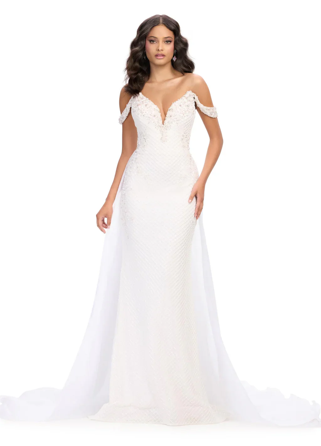 Ashley Lauren 11767 Pageant Dress Fully Beaded Sweetheart Neckline Off the Shoulder Crystal Straps overskirt - Image 2