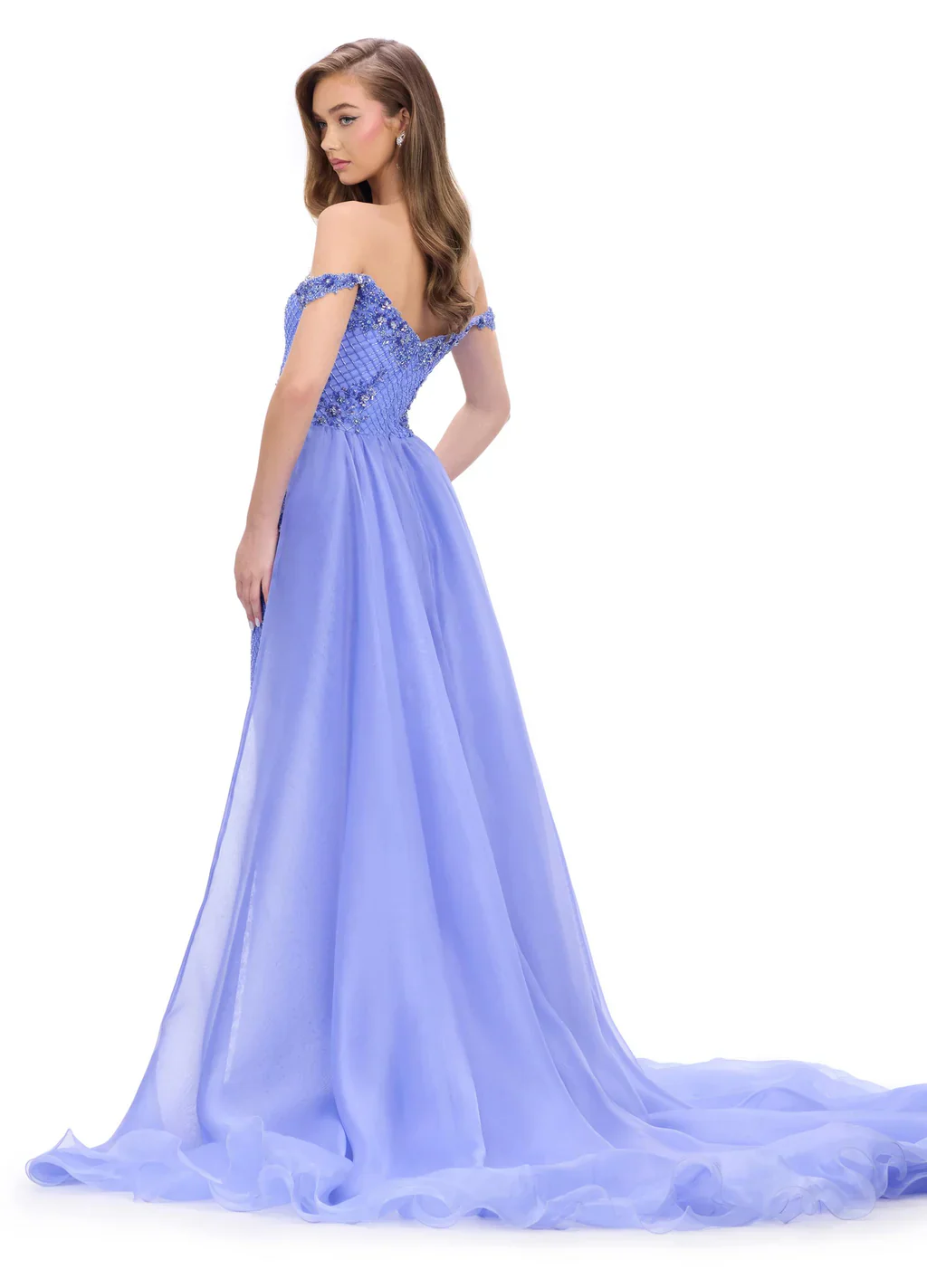 Ashley Lauren 11767 Pageant Dress Fully Beaded Sweetheart Neckline Off the Shoulder Crystal Straps overskirt - Image 3