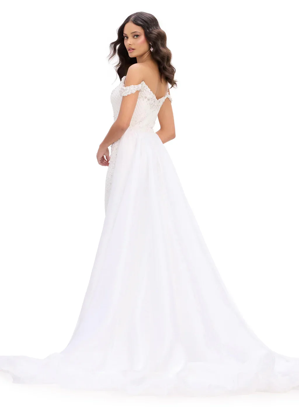 Ashley Lauren 11767 Pageant Dress Fully Beaded Sweetheart Neckline Off the Shoulder Crystal Straps overskirt - Image 4