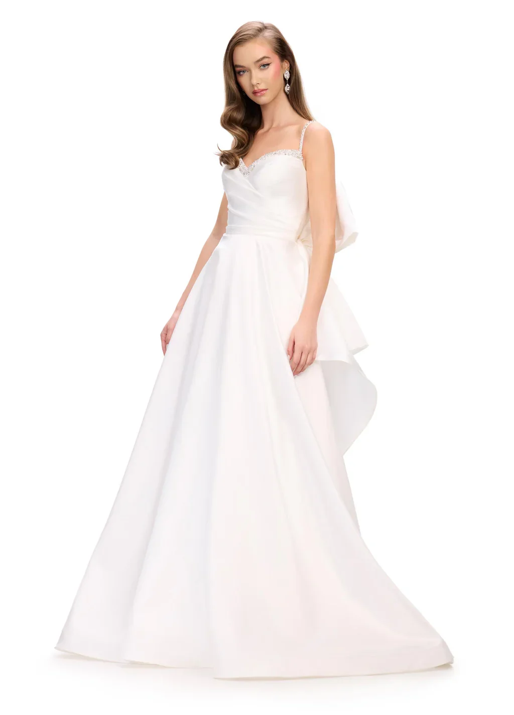 Ashley Lauren 11769 Satin Ballgown with Bow Formal Dress Sweetheart Neckline Ruched Bodice Full Skirt with Train - Image 4