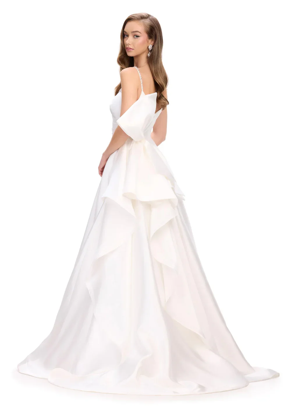 Ashley Lauren 11769 Satin Ballgown with Bow Formal Dress Sweetheart Neckline Ruched Bodice Full Skirt with Train - Image 5