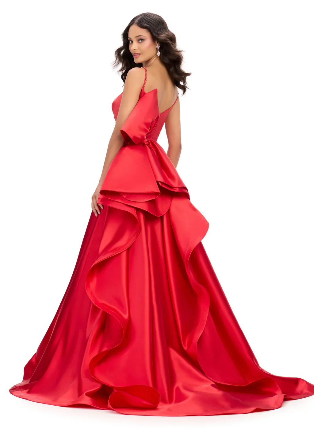 Ashley Lauren 11769 Satin Ballgown with Bow Formal Dress Sweetheart Neckline Ruched Bodice Full Skirt with Train - Image 6