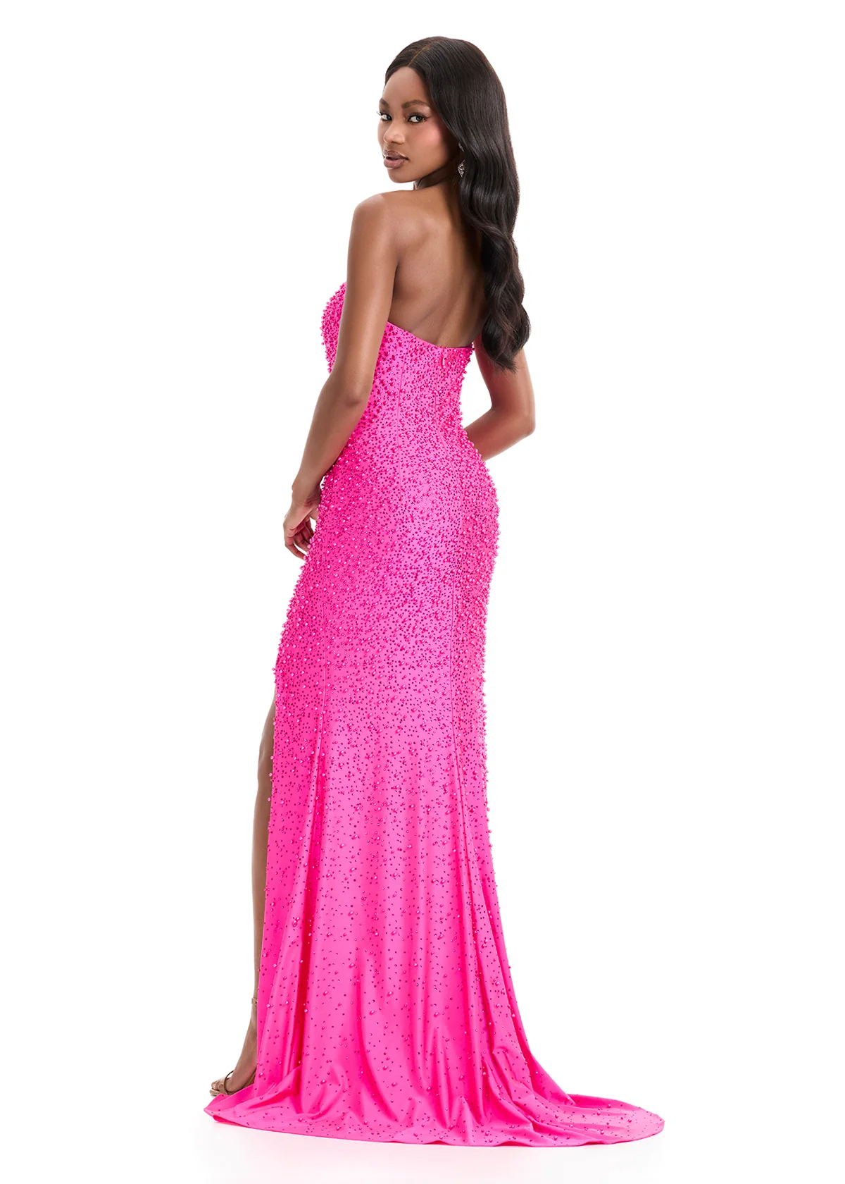 Ashley Lauren 11856 Pearl Crystal Prom Dress Slit Evening Gown - Image 9