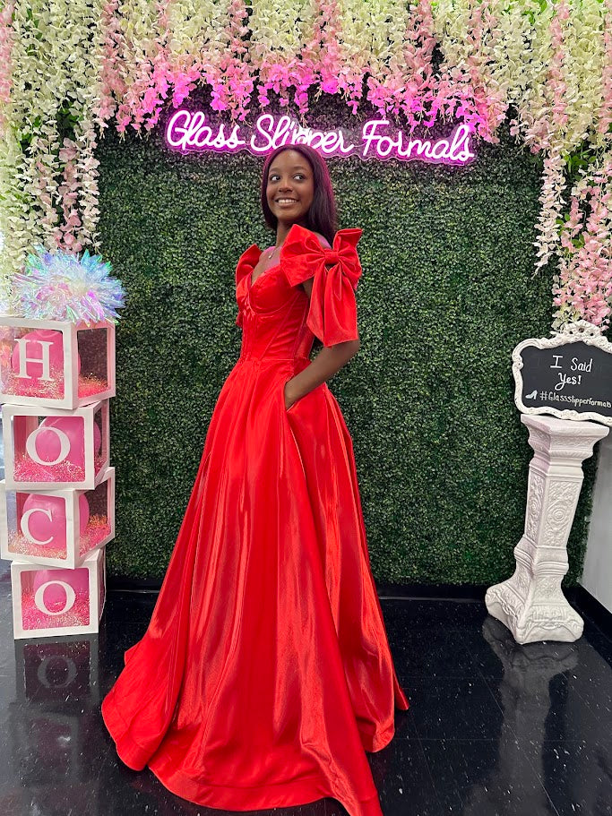 Ashley Lauren 11871 Size 12, 14 Hot Pink Long Prom Dress off the shoulder Bows Corset A Line Pageant Gown Pockets - Image 3