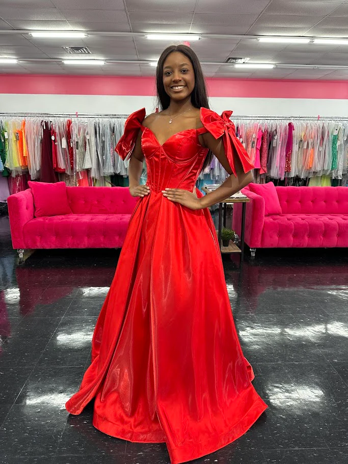 Ashley Lauren 11871 Size 12, 14 Hot Pink Long Prom Dress off the shoulder Bows Corset A Line Pageant Gown Pockets - Image 4