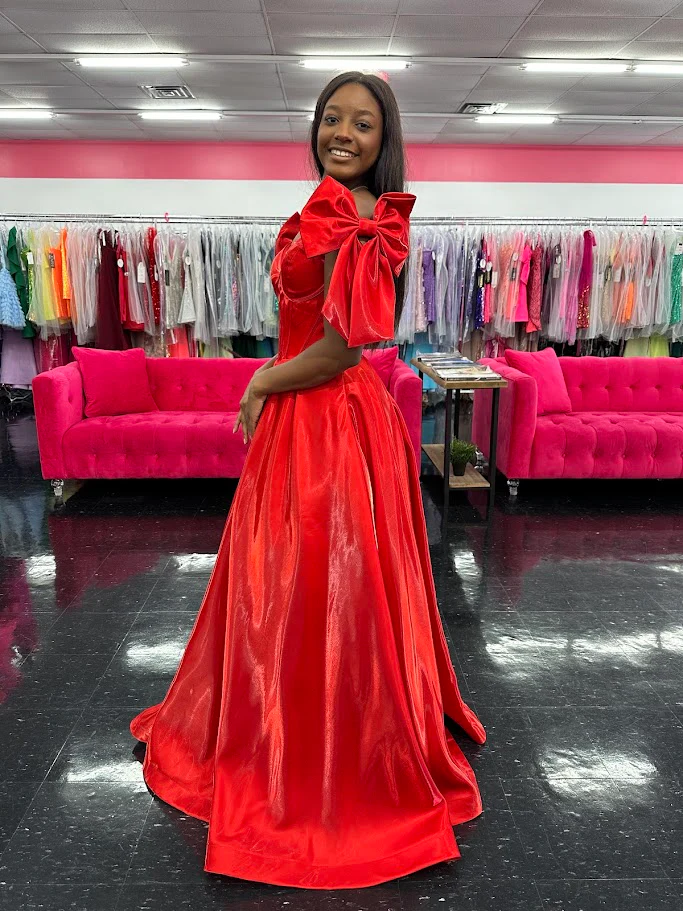 Ashley Lauren 11871 Size 12, 14 Hot Pink Long Prom Dress off the shoulder Bows Corset A Line Pageant Gown Pockets - Image 5