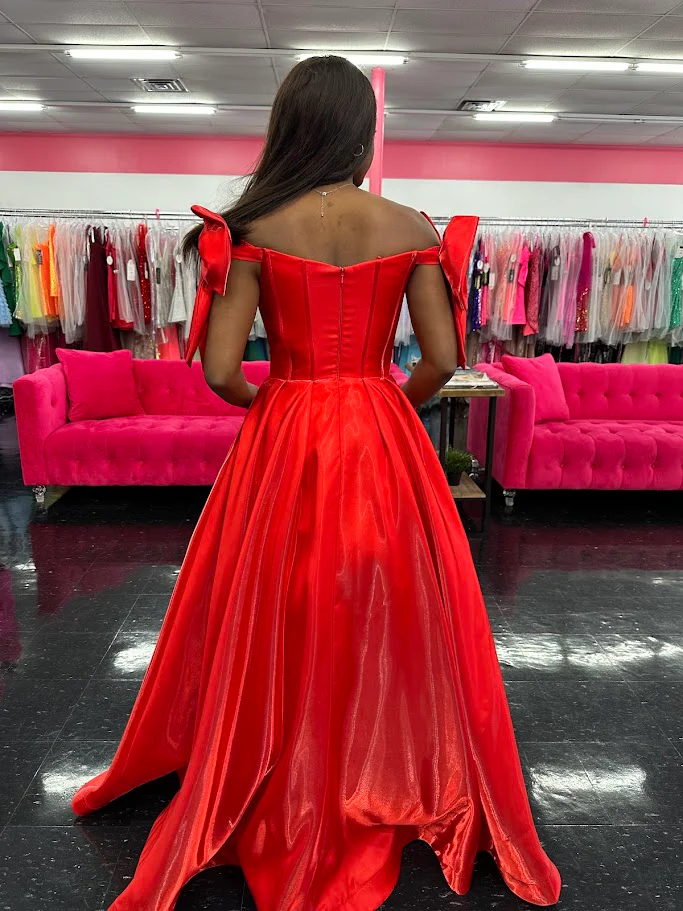 Ashley Lauren 11871 Size 12, 14 Hot Pink Long Prom Dress off the shoulder Bows Corset A Line Pageant Gown Pockets - Image 6