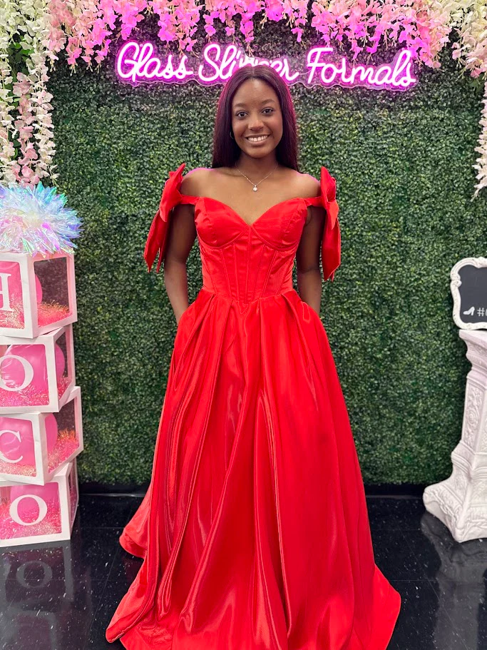 Ashley Lauren 11871 Size 12, 14 Hot Pink Long Prom Dress off the shoulder Bows Corset A Line Pageant Gown Pockets - Image 8