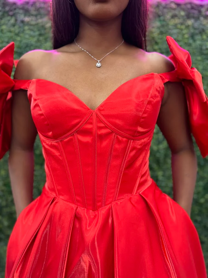 Ashley Lauren 11871 Size 12, 14 Hot Pink Long Prom Dress off the shoulder Bows Corset A Line Pageant Gown Pockets - Image 9