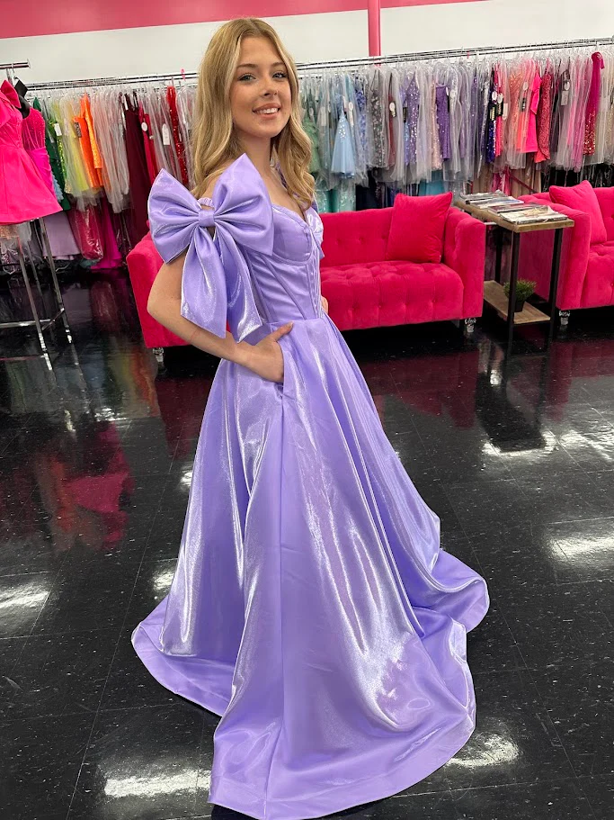 Ashley Lauren 11871 Size 12, 14 Hot Pink Long Prom Dress off the shoulder Bows Corset A Line Pageant Gown Pockets - Image 12