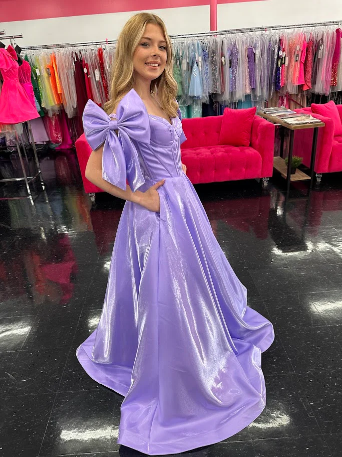 Ashley Lauren 11871 Size 12, 14 Hot Pink Long Prom Dress off the shoulder Bows Corset A Line Pageant Gown Pockets - Image 13