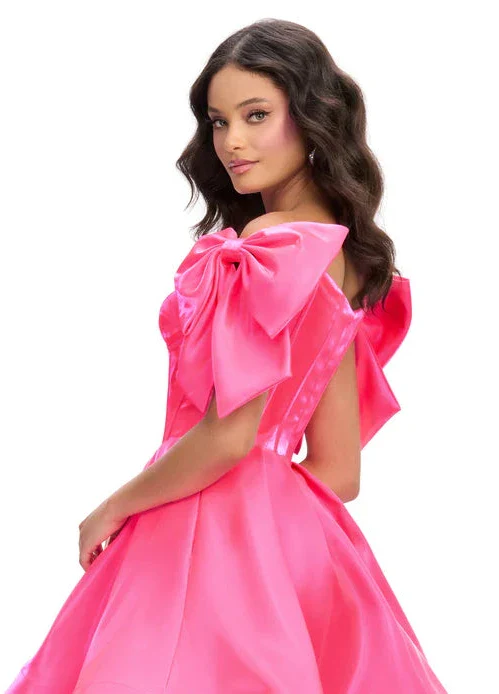 Ashley Lauren 11871 Size 12, 14 Hot Pink Long Prom Dress off the shoulder Bows Corset A Line Pageant Gown Pockets - Image 2