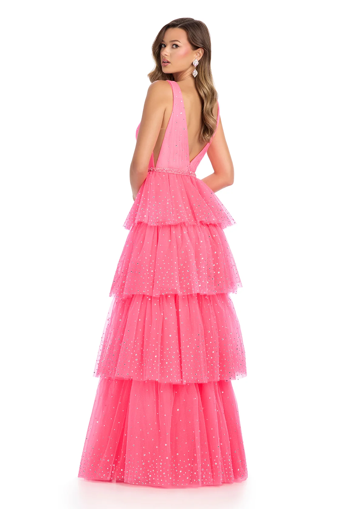 Ashley Lauren 11894 Shimmer Layer Bow Prom Dress V Neck Crystal Formal Gown A Line - Image 4