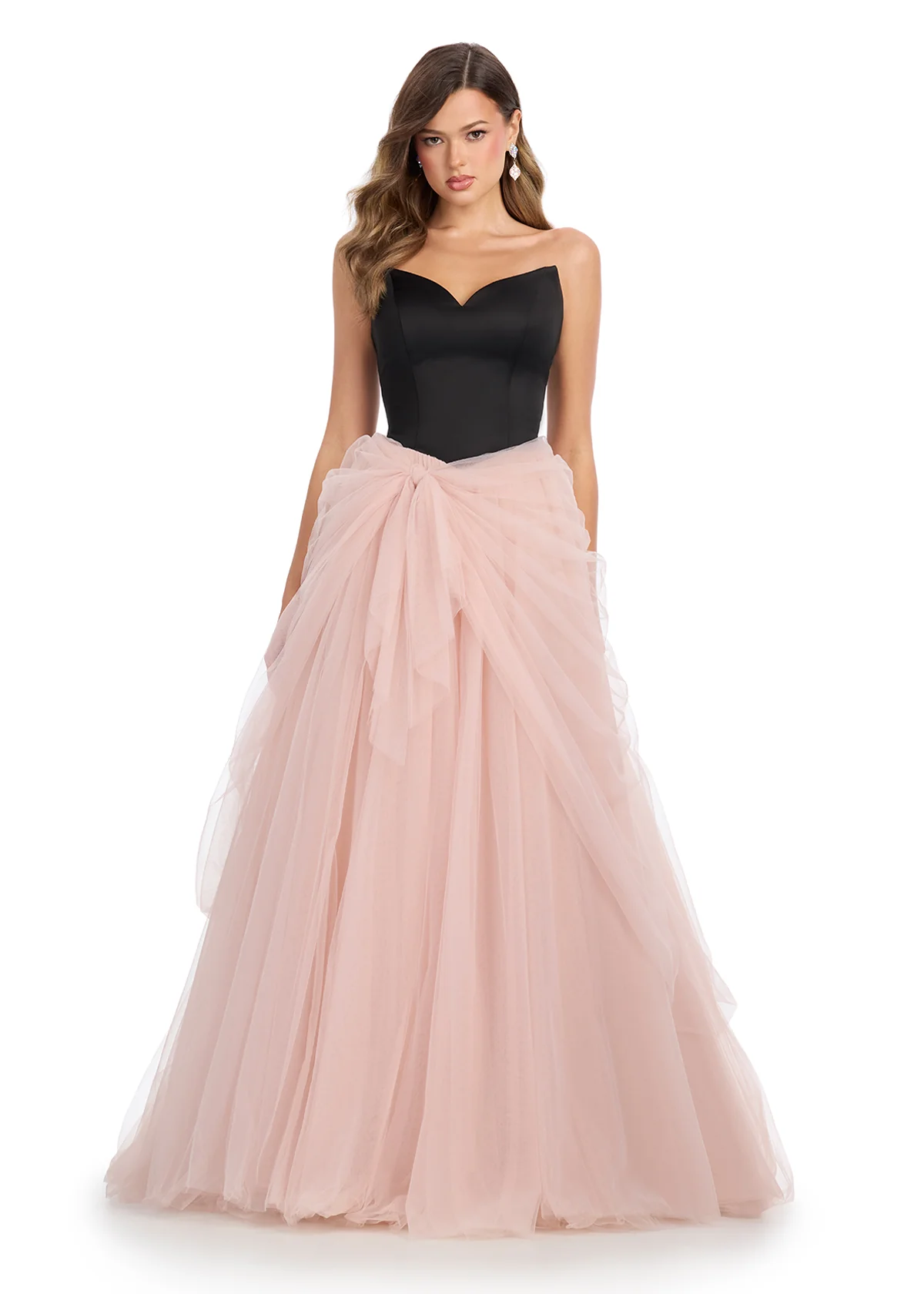 Ashley Lauren 11984 Satin V Neck A Line Prom Dress Tulle Draped Ballgown Pageant Gown - Image 2