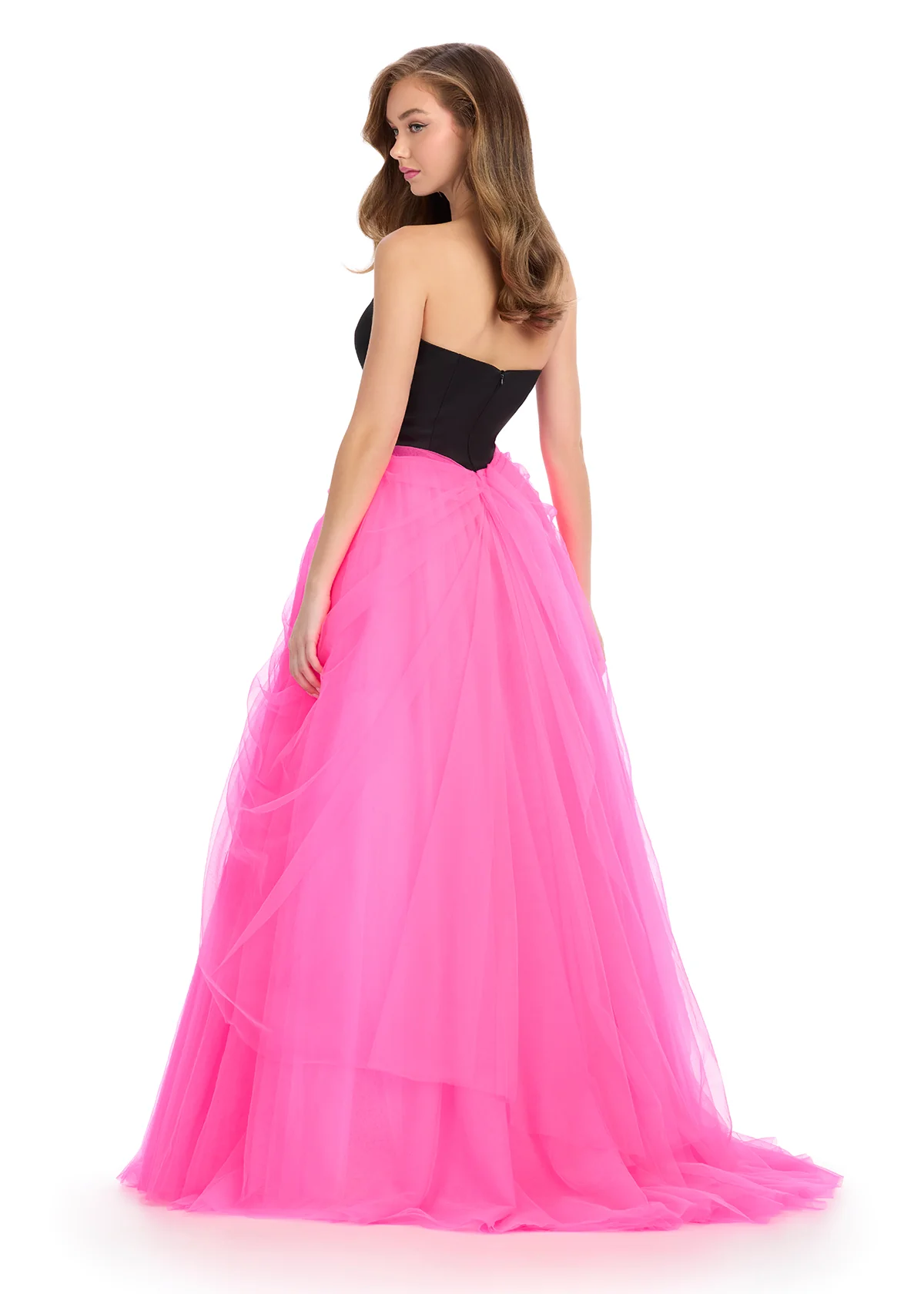 Ashley Lauren 11984 Satin V Neck A Line Prom Dress Tulle Draped Ballgown Pageant Gown - Image 3