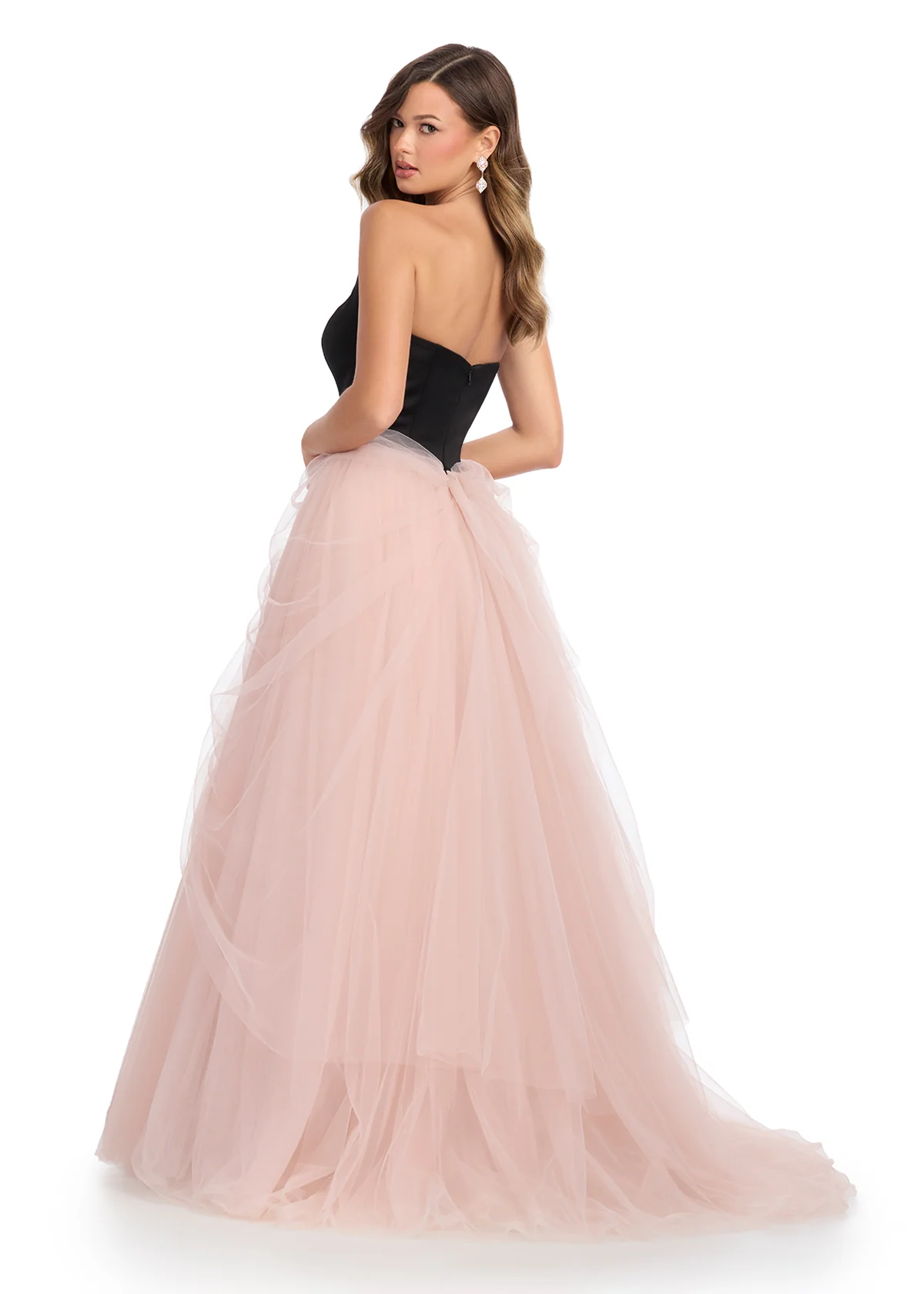 Ashley Lauren 11984 Satin V Neck A Line Prom Dress Tulle Draped Ballgown Pageant Gown - Image 4