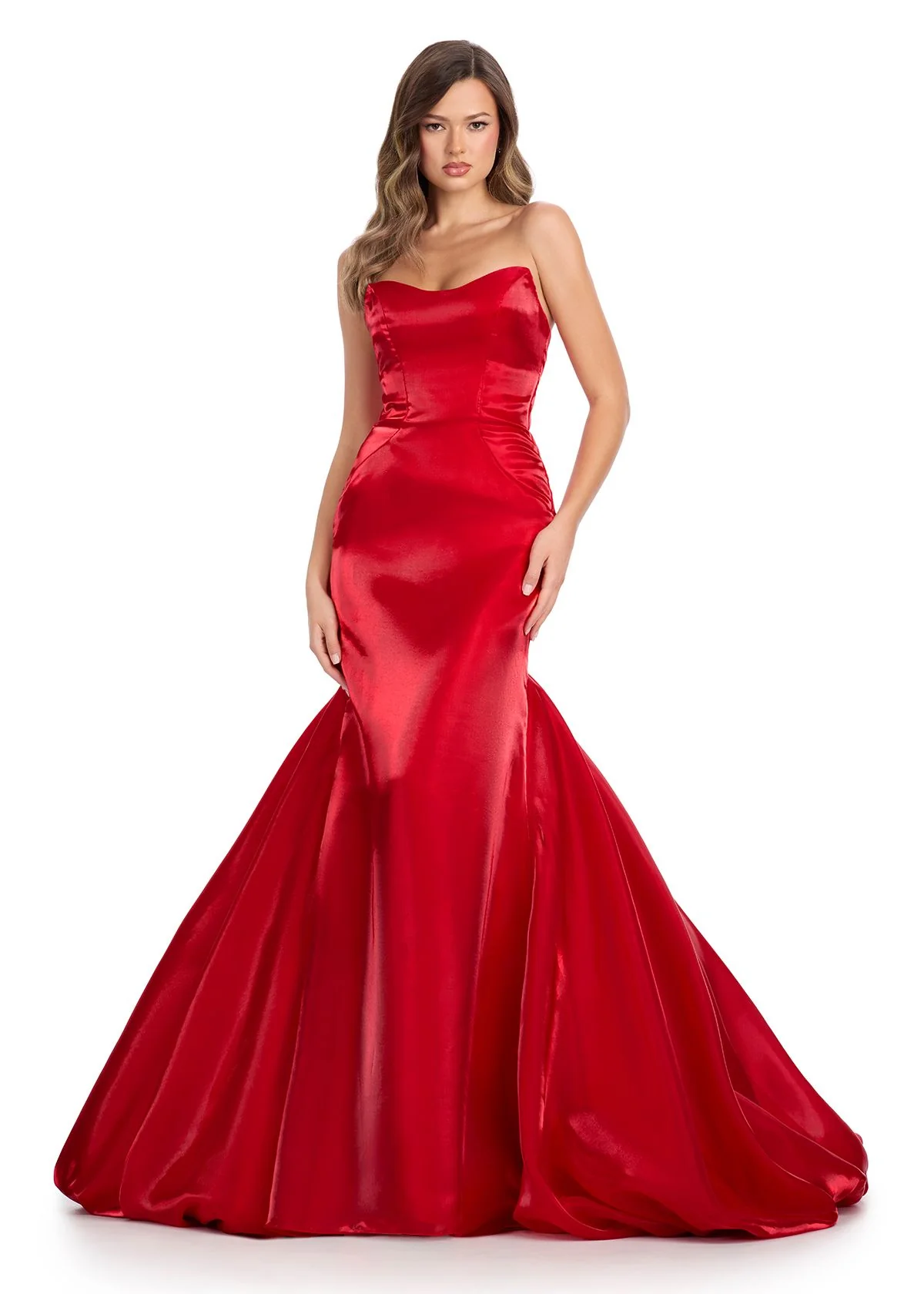 Ashley Lauren 11996 Shiny Satin Mermaid Prom Dress Strapless Sweetheart Neckline Pick Up Skirt