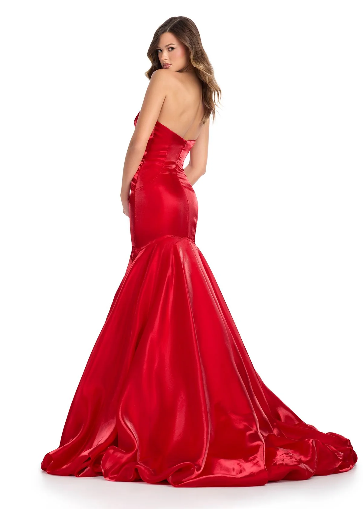Ashley Lauren 11996 Shiny Satin Mermaid Prom Dress Strapless Sweetheart Neckline Pick Up Skirt - Image 2