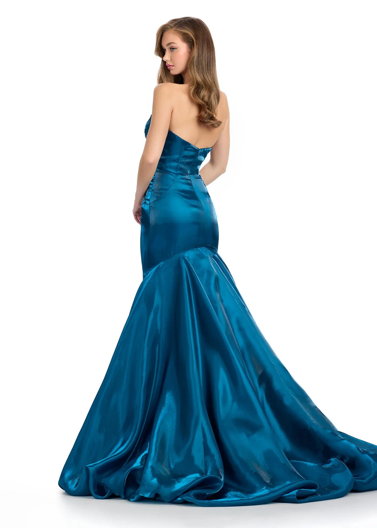 Ashley Lauren 11996 Shiny Satin Mermaid Prom Dress Strapless Sweetheart Neckline Pick Up Skirt - Image 3