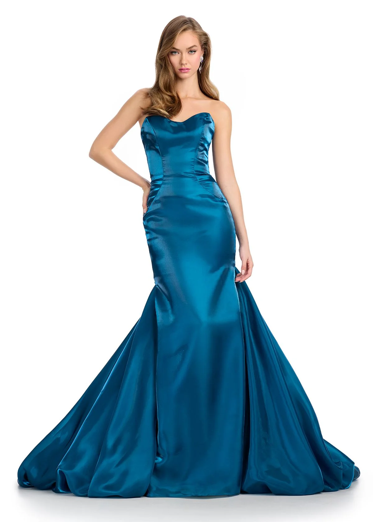 Ashley Lauren 11996 Shiny Satin Mermaid Prom Dress Strapless Sweetheart Neckline Pick Up Skirt - Image 4