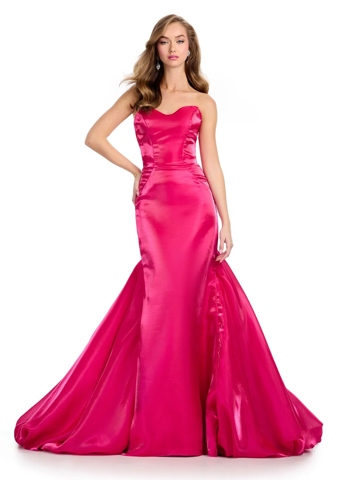 Ashley Lauren 11996 Shiny Satin Mermaid Prom Dress Strapless Sweetheart Neckline Pick Up Skirt - Image 6