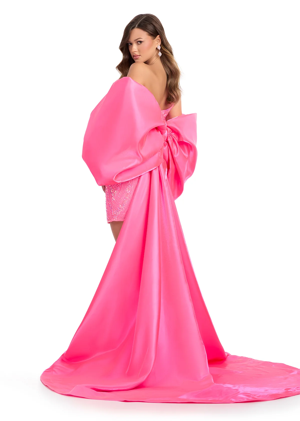 Ashley Lauren 12007 Oversize Bow Cape off the Shoulder Satin Shimmer Formal Accessory - Image 4
