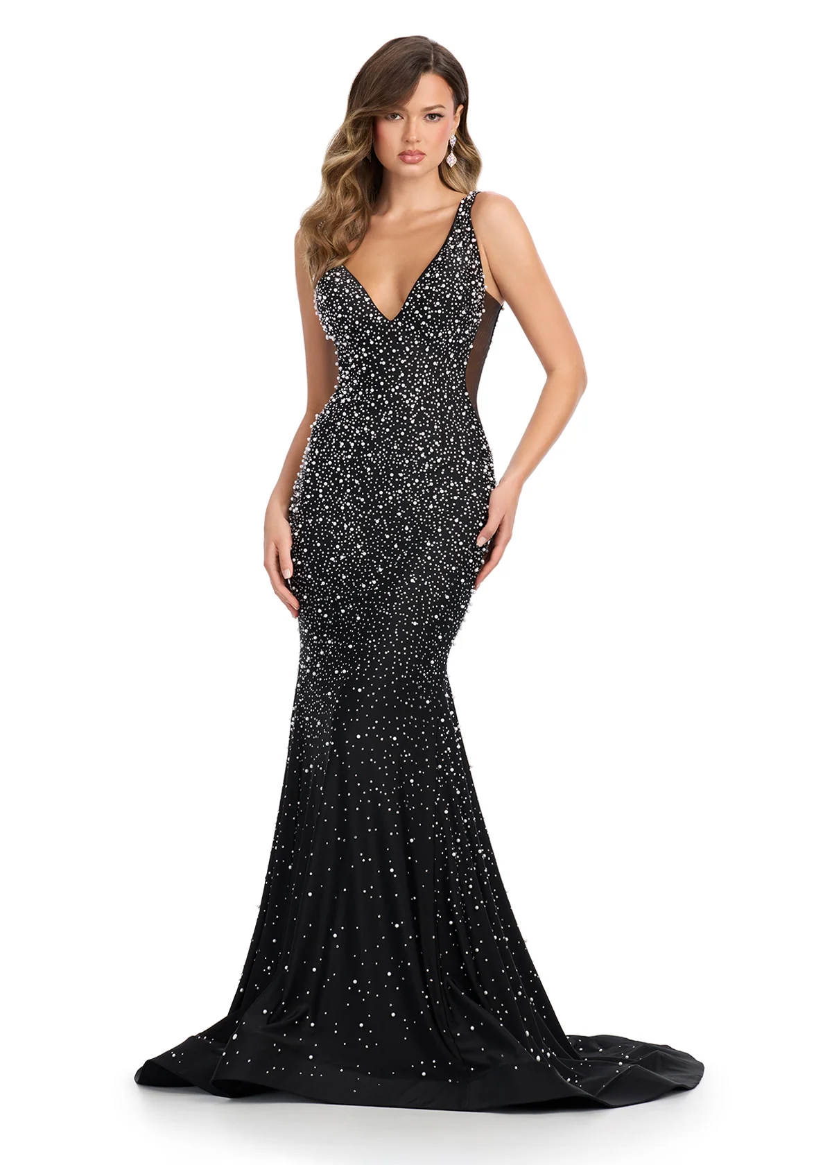 ASHLEYlauren 12030 Beaded Pearls Prom Dress Hot Stones - Image 9