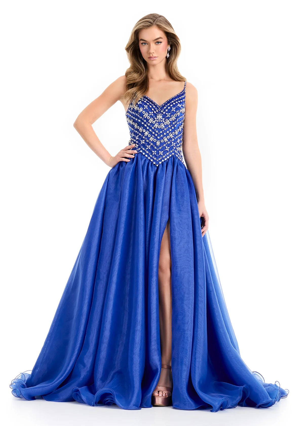 Ashley Lauren 12047 Organza Ballgown Fitted Crystal Bodice Flowy Skirt Train - Image 4