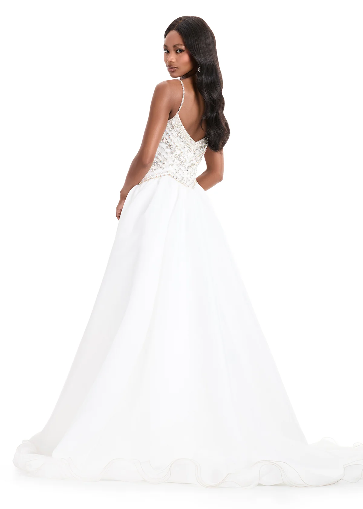 Ashley Lauren 12047 Organza Ballgown Fitted Crystal Bodice Flowy Skirt Train - Image 6