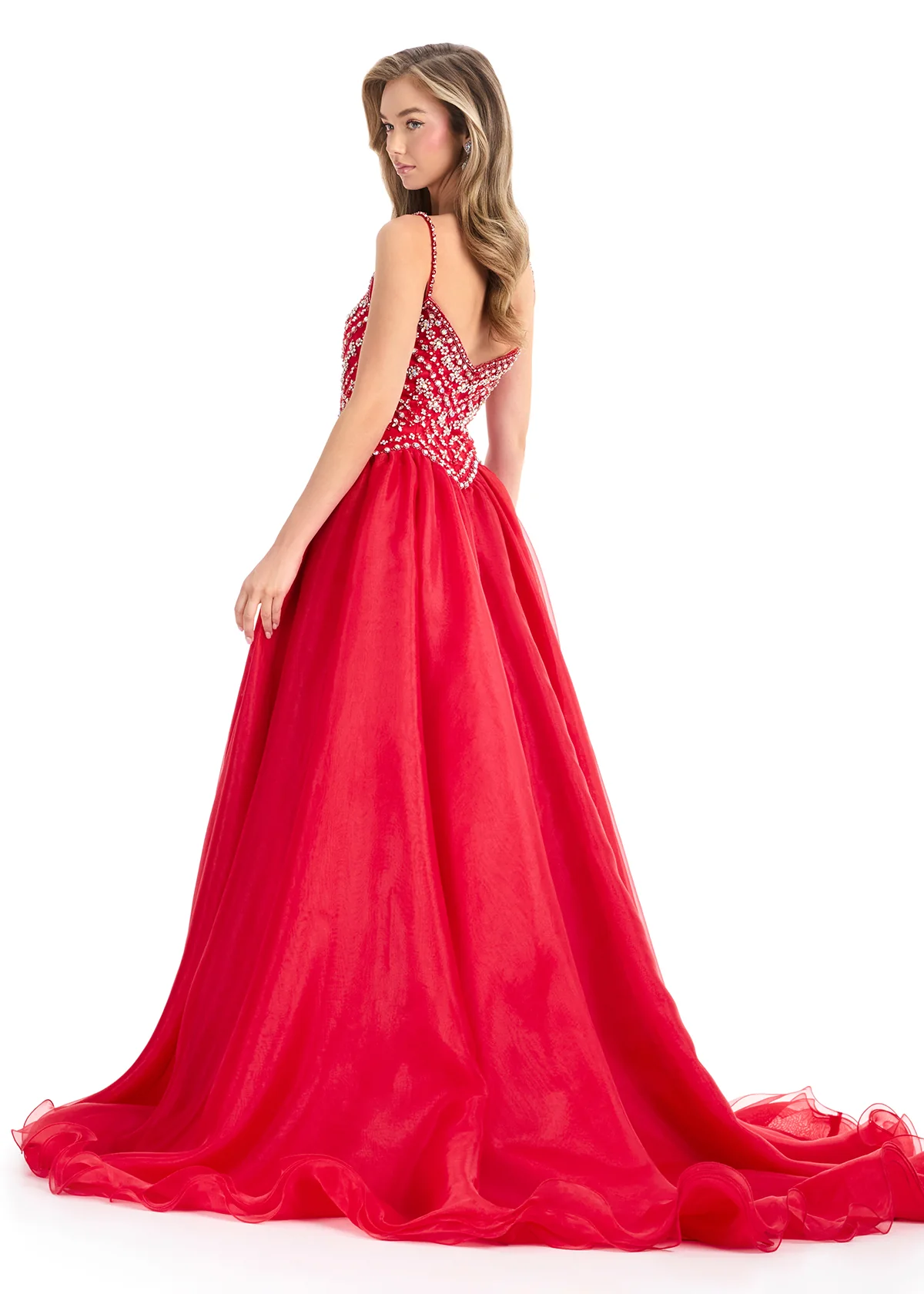 Ashley Lauren 12047 Organza Ballgown Fitted Crystal Bodice Flowy Skirt Train - Image 7
