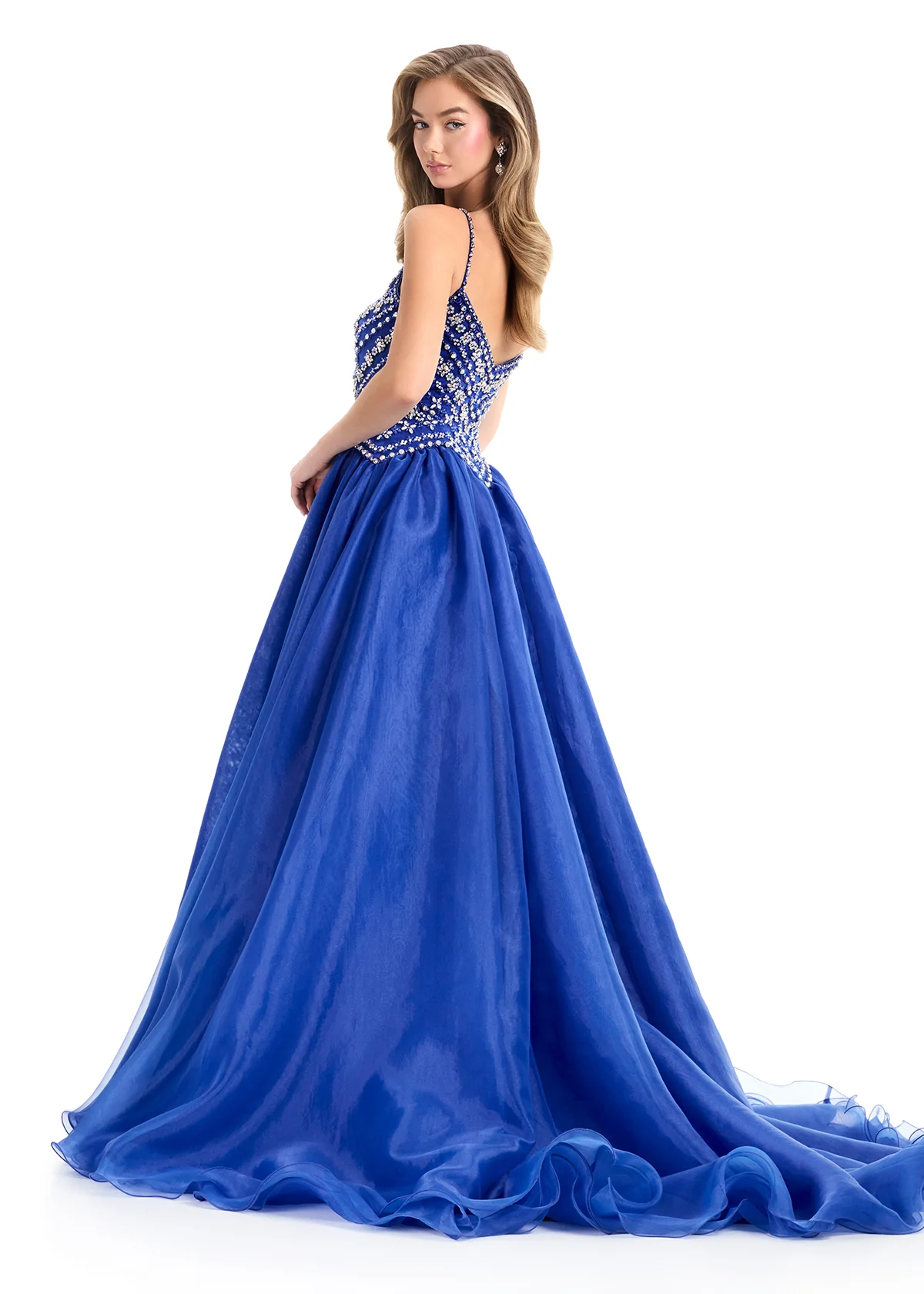 Ashley Lauren 12047 Organza Ballgown Fitted Crystal Bodice Flowy Skirt Train - Image 8