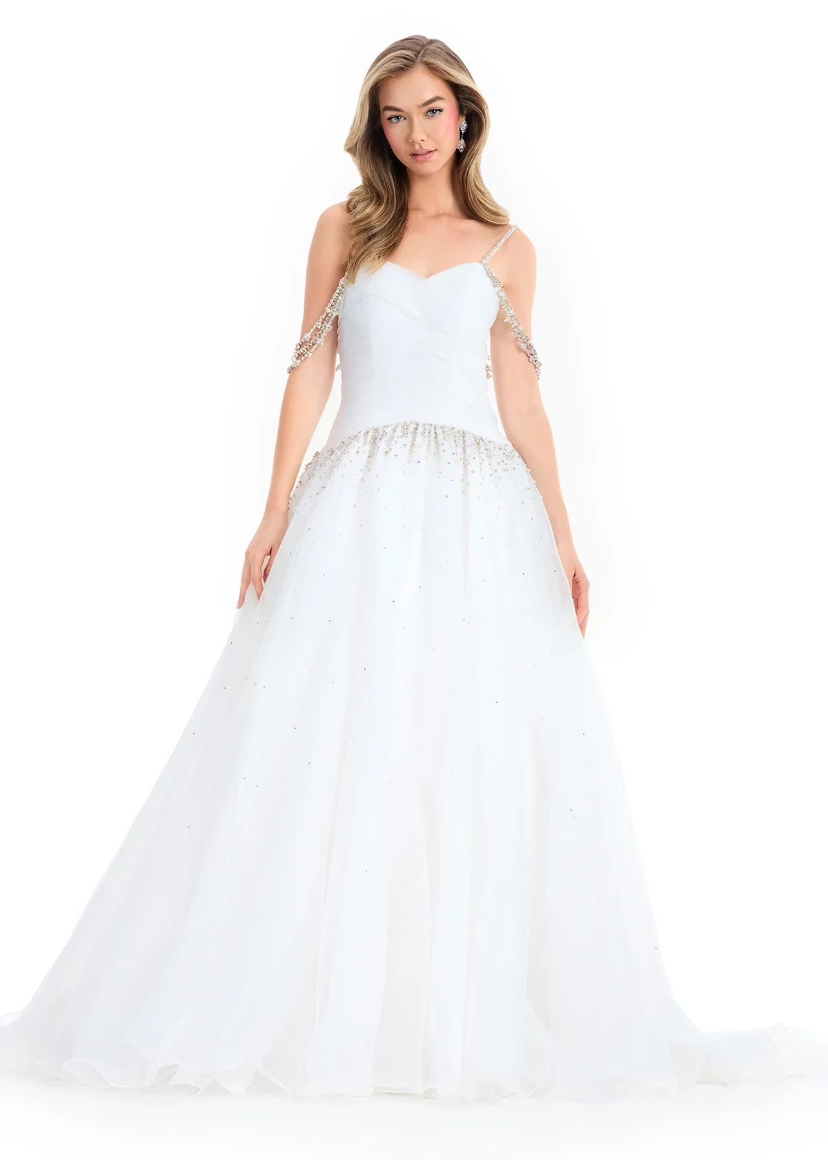 Ashley Lauren 12048 Organza Ballgown Ruched Bodice Crystal Waist Long Train - Image 3