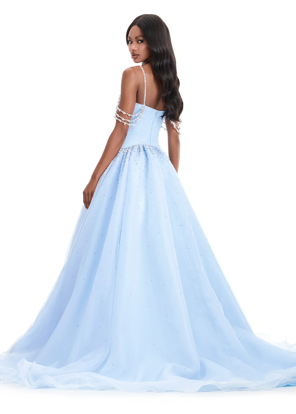 Ashley Lauren 12048 Organza Ballgown Ruched Bodice Crystal Waist Long Train - Image 4