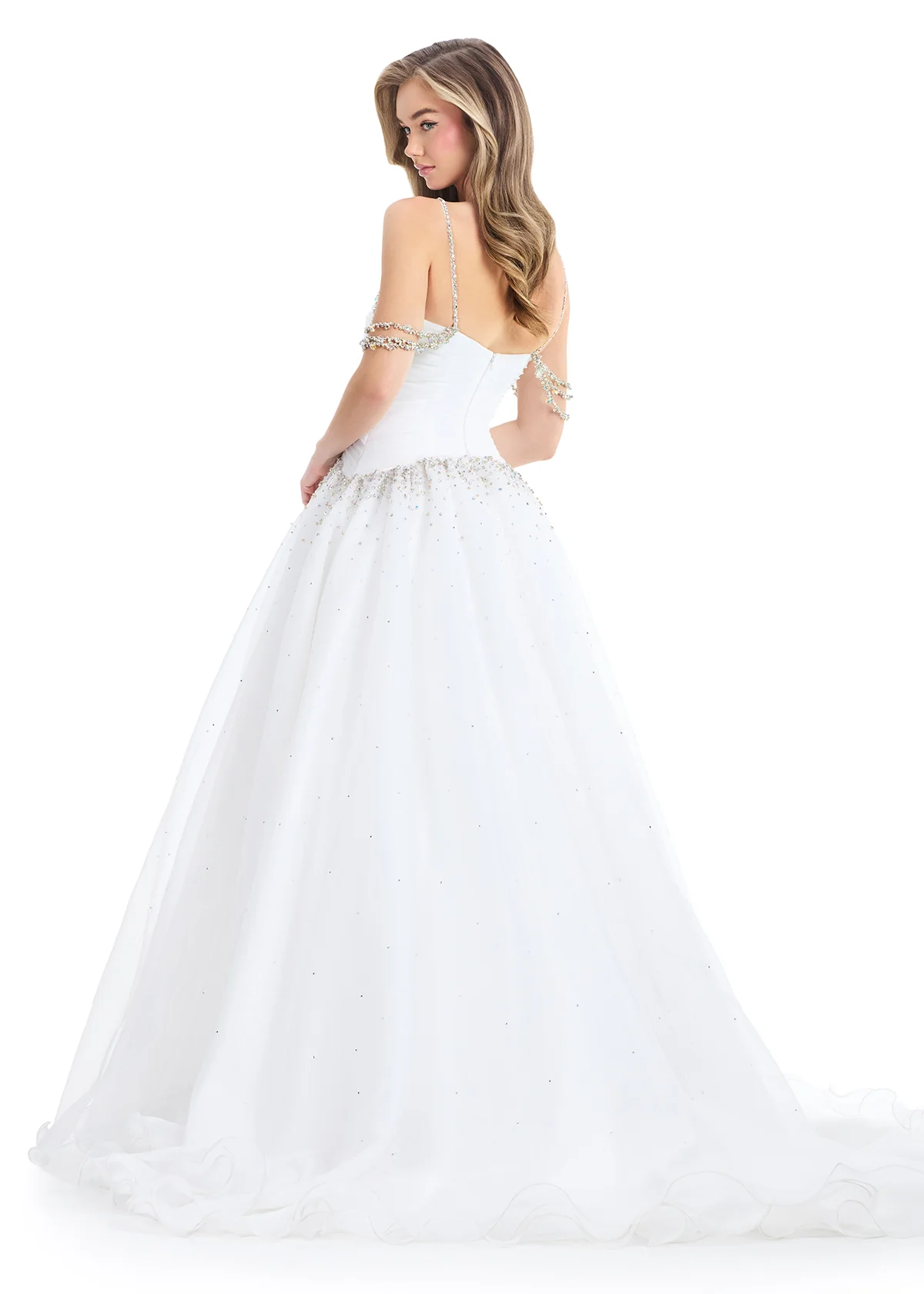 Ashley Lauren 12048 Organza Ballgown Ruched Bodice Crystal Waist Long Train - Image 5