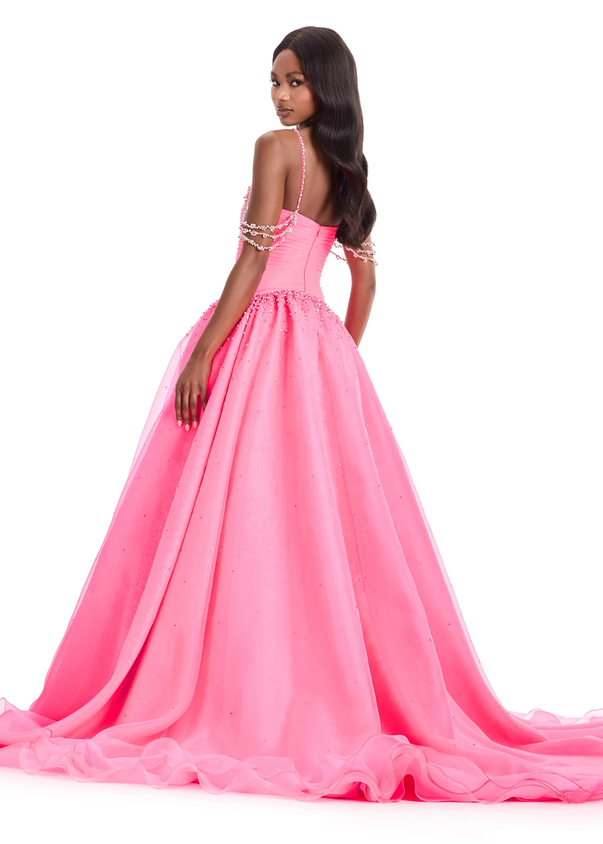 Ashley Lauren 12048 Organza Ballgown Ruched Bodice Crystal Waist Long Train - Image 6