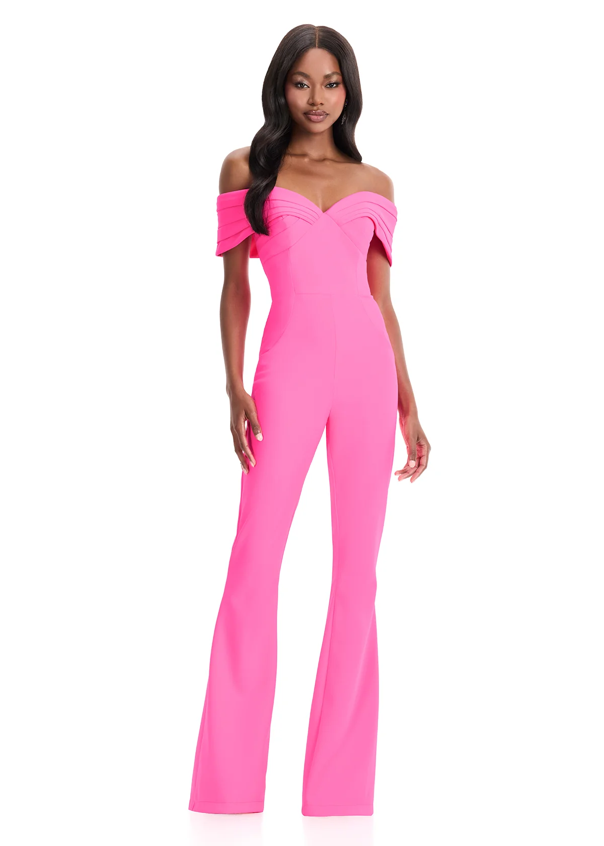 Ashley Lauren 12054 Scuba Jumpsuit Off Shoulder Neckline Flared Pants Legs - Image 2