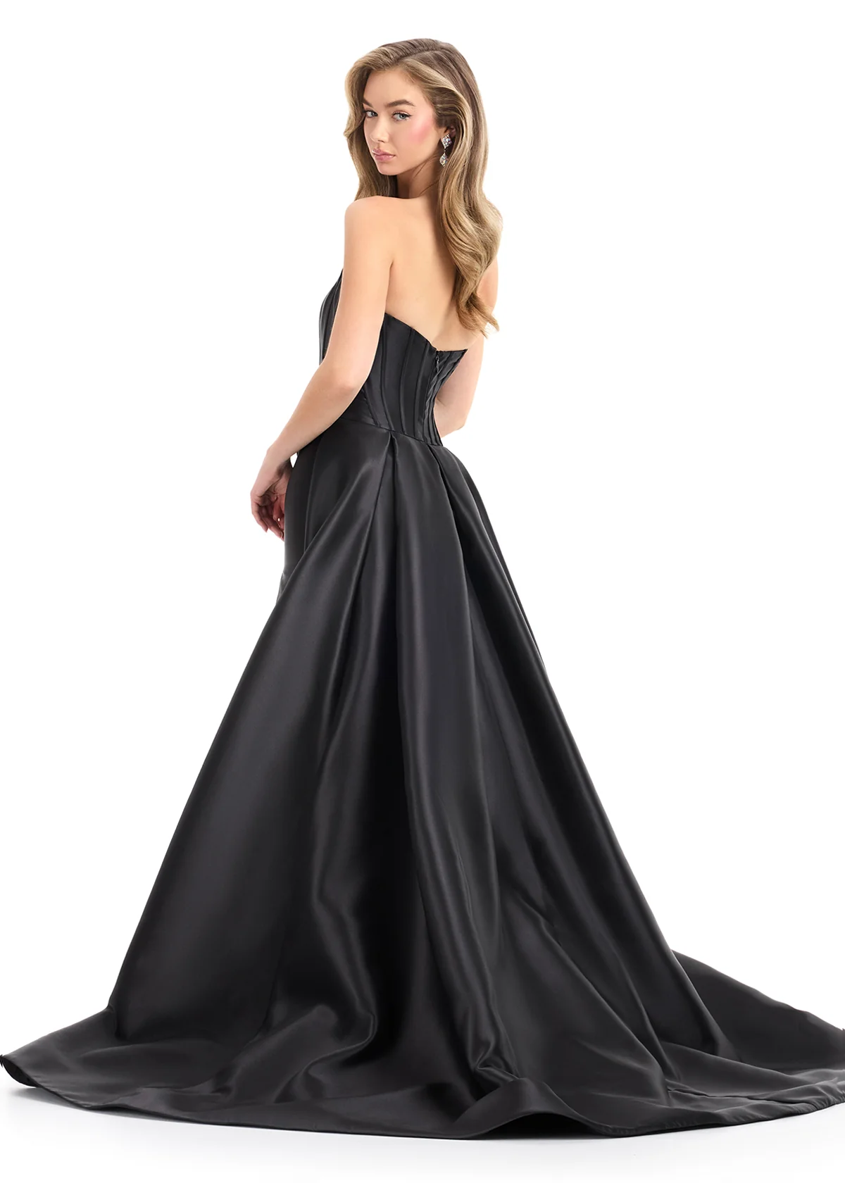 Ashley Lauren 12056 Corset Formal Dress Strapless Mikado Fit and Flare Overskirt Slit - Image 6