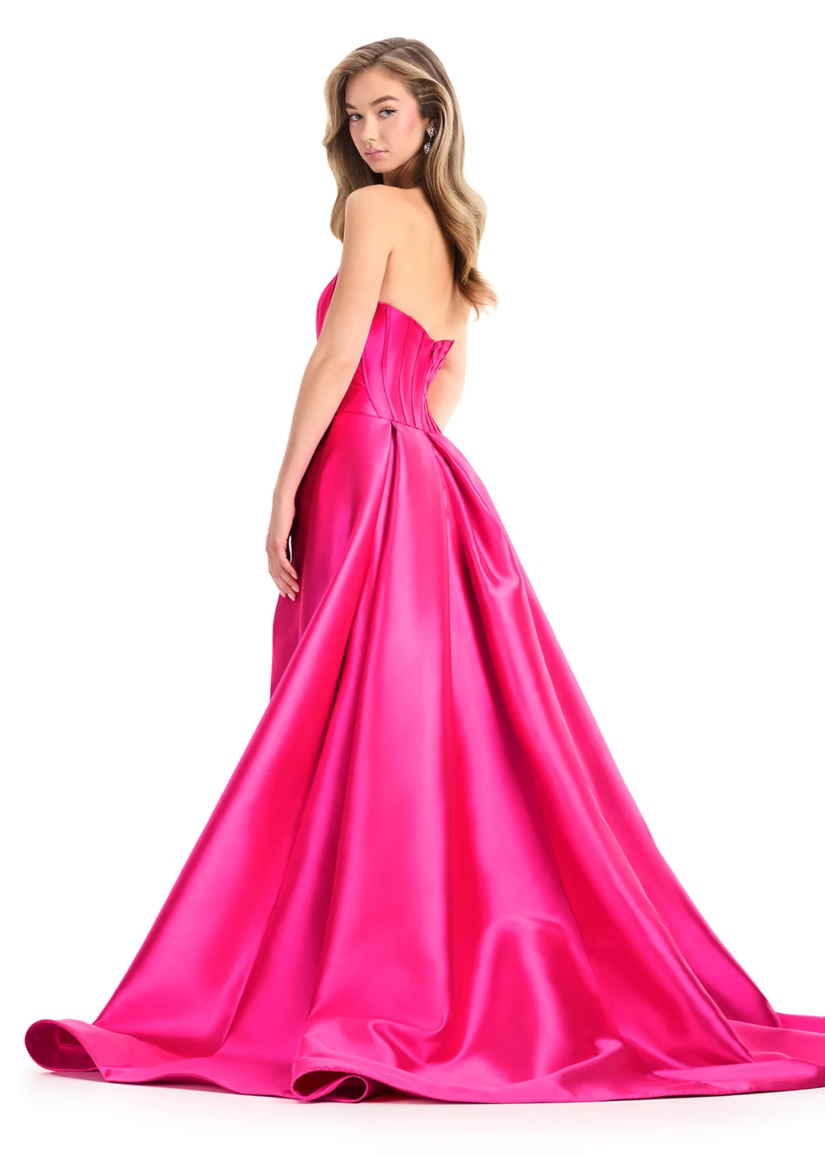 Ashley Lauren 12056 Corset Formal Dress Strapless Mikado Fit and Flare Overskirt Slit - Image 7