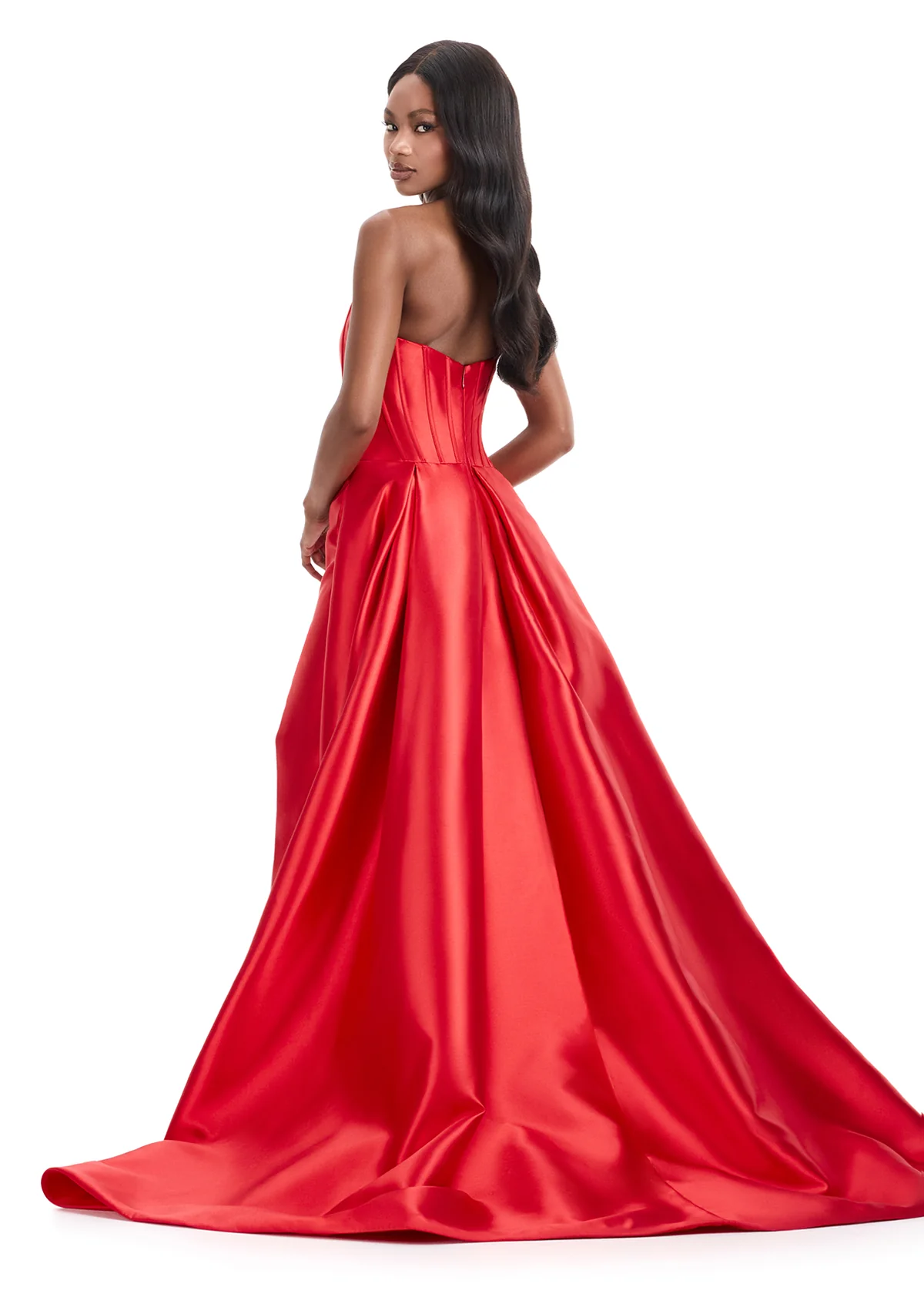 Ashley Lauren 12056 Corset Formal Dress Strapless Mikado Fit and Flare Overskirt Slit - Image 8